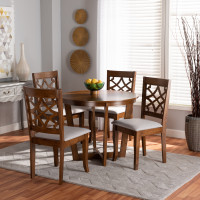 Baxton Studio Tricia-Grey/Walnut-5PC Dining Set Tricia Modern and Contemporary Grey Fabric Upholstered and Walnut Brown Finished Wood 5-Piece Dining Set